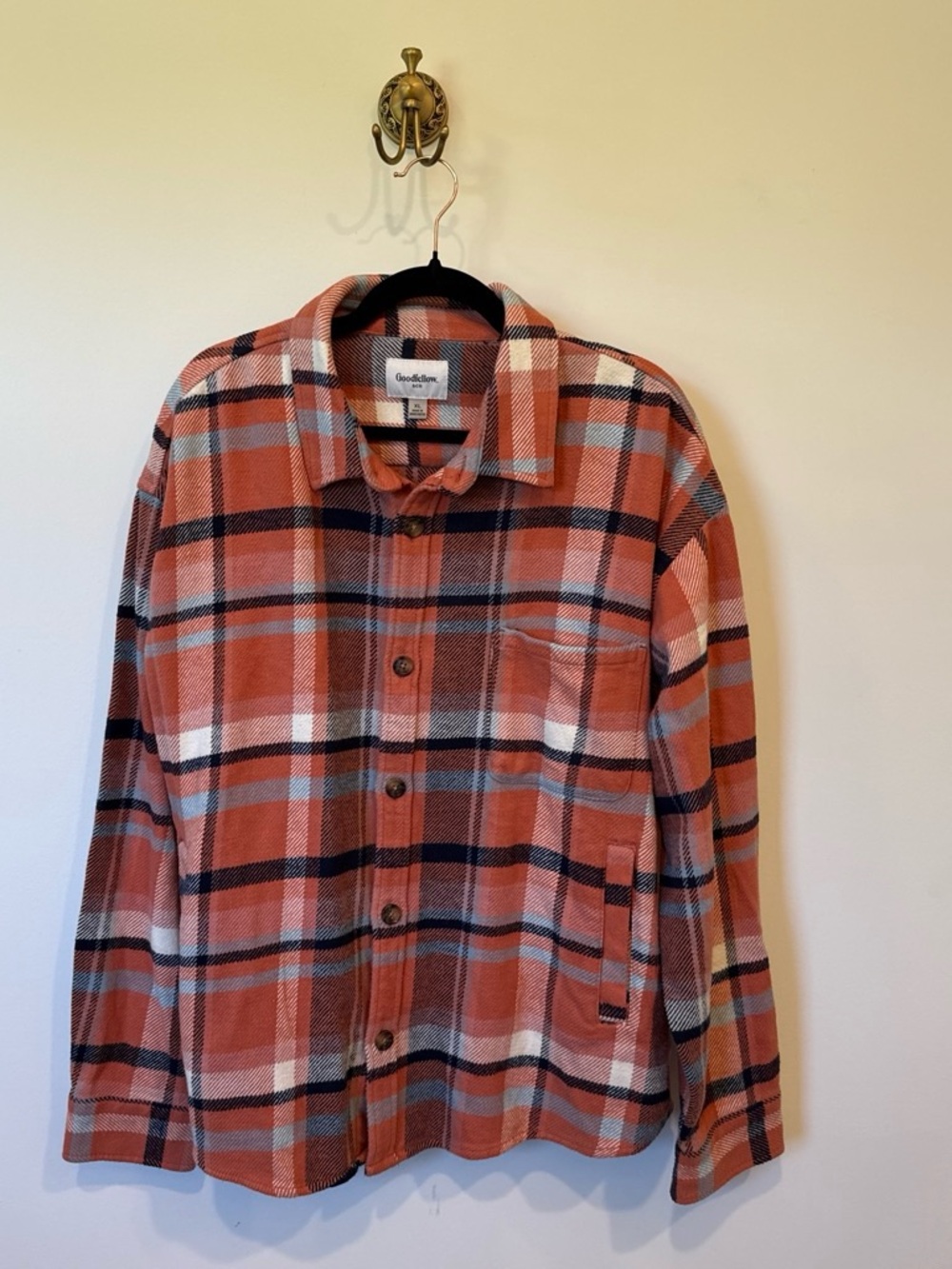 Goodfellow & Co Orange Plaid Button-Front Shirt Jacket